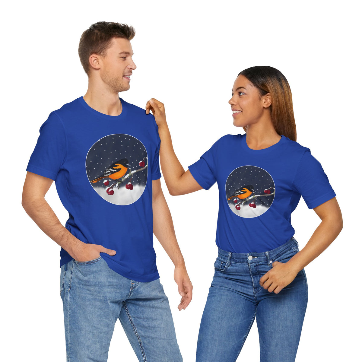 Baltimore Oriole on a Winter Branch Birdwatcher Christmas Bird T-Shirt