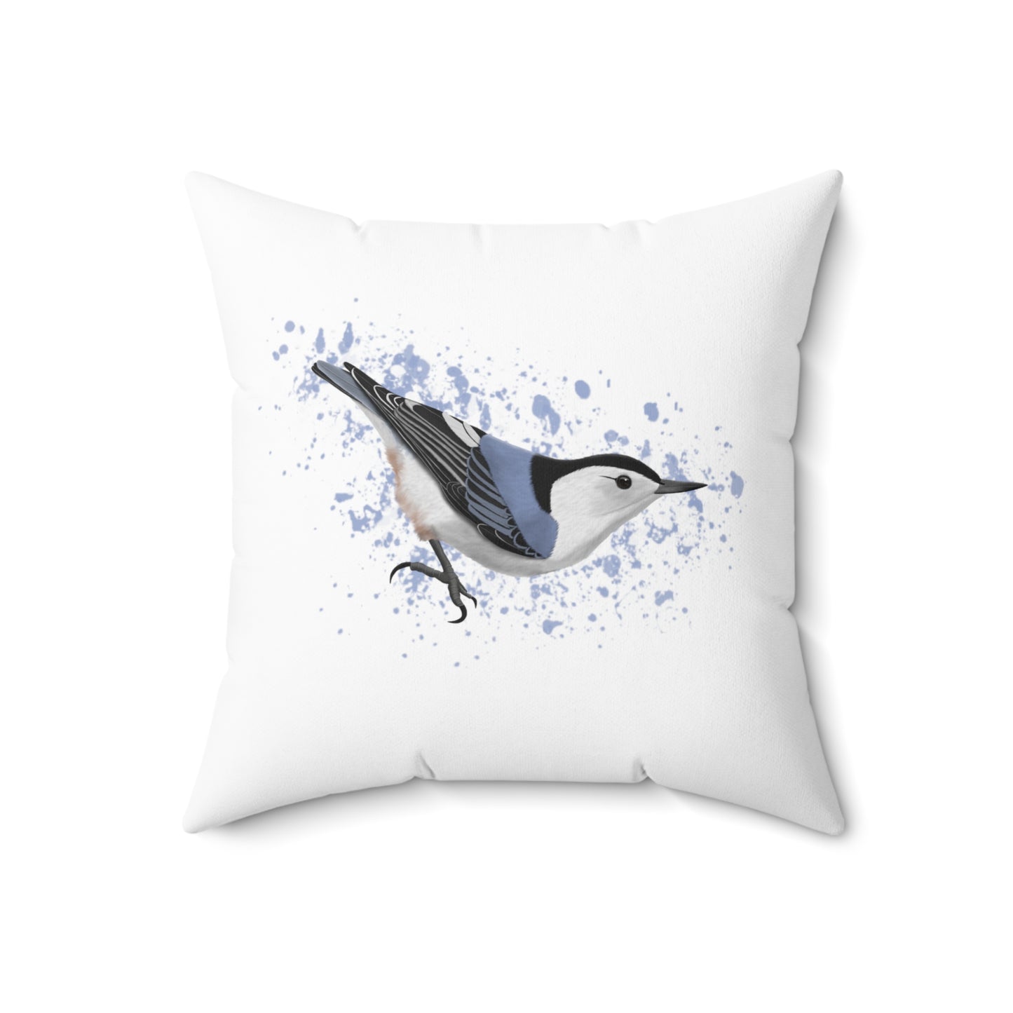 Nuthatch Bird Throw Pillow 18"x18" White