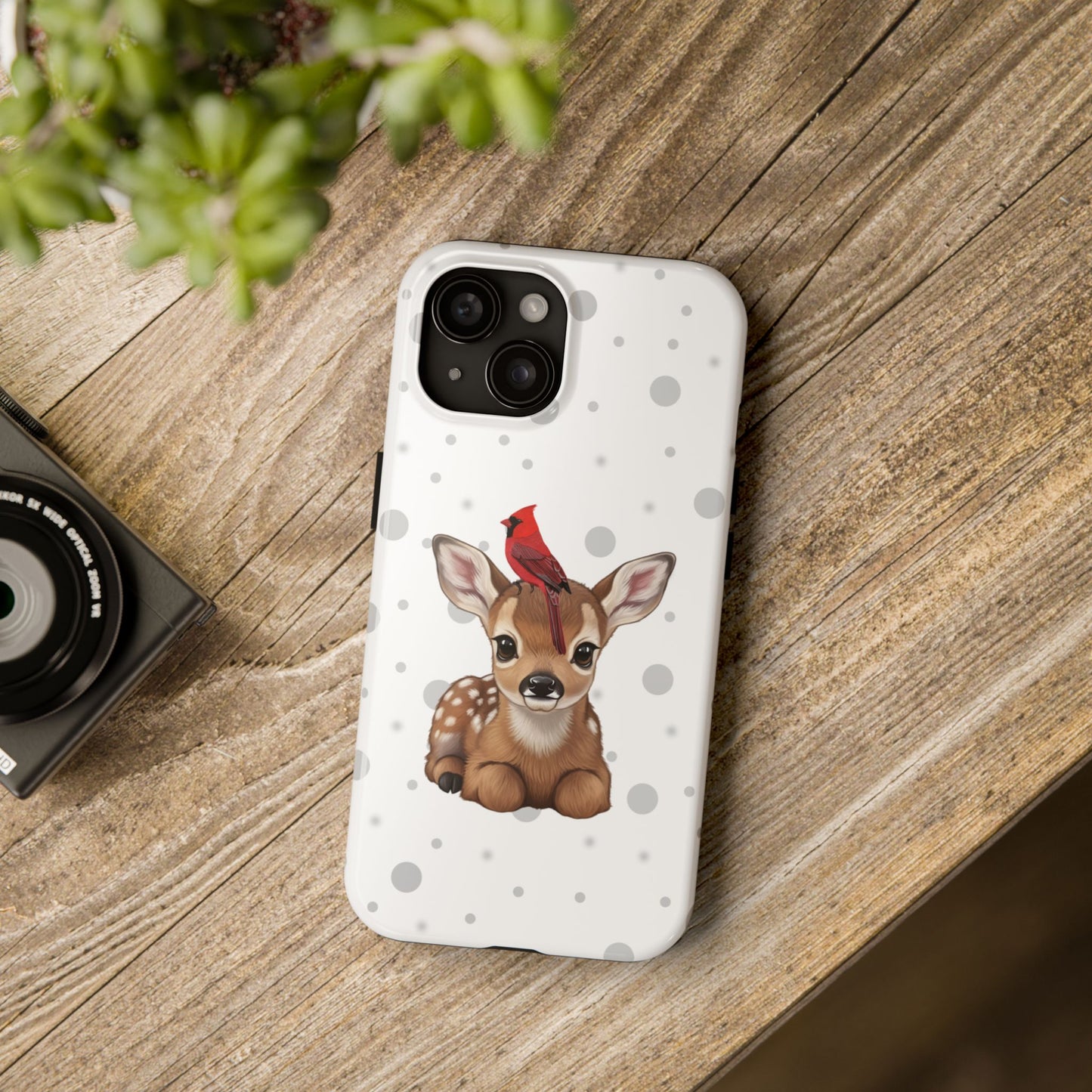 Cute Fawn with a Cardinal Animal iPhone Case - Dual-Layer PC/TPU Protective Cover for iPhone