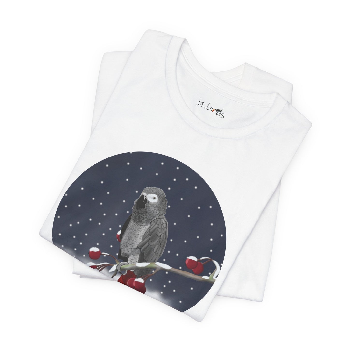 Grey Parrot on a Winter Branch Birdwatcher Christmas Bird T-Shirt