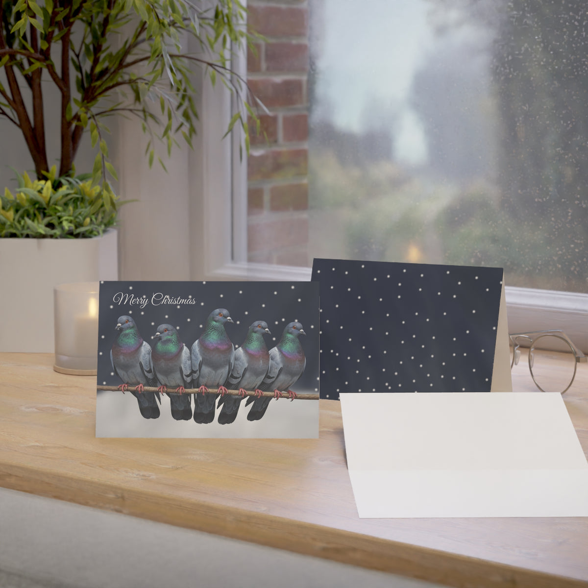 Pigeon Paper products – Pigeons Bird Art Premium Christmas Card 7x5" | Double-Sided Matte Holiday Greeting
