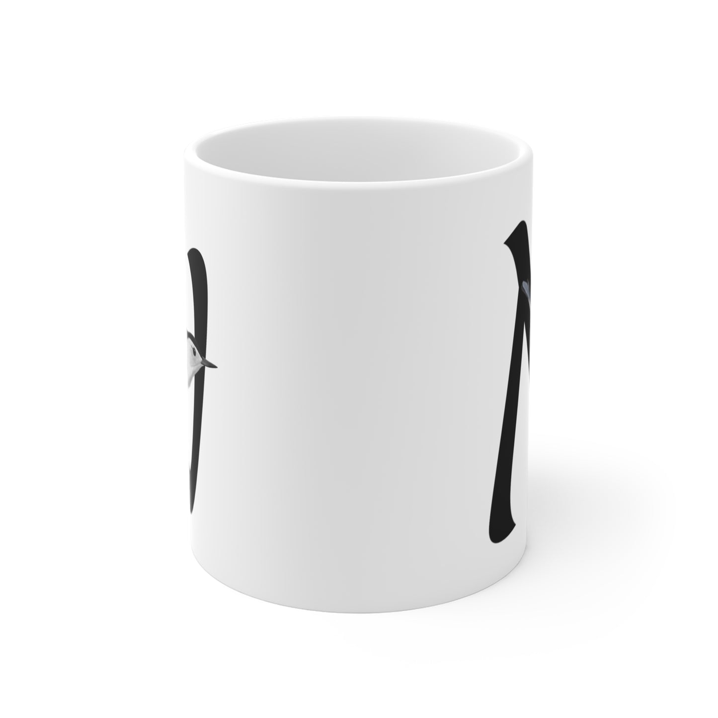 Nuthatch Letter N Bird Ceramic Mug 11oz White