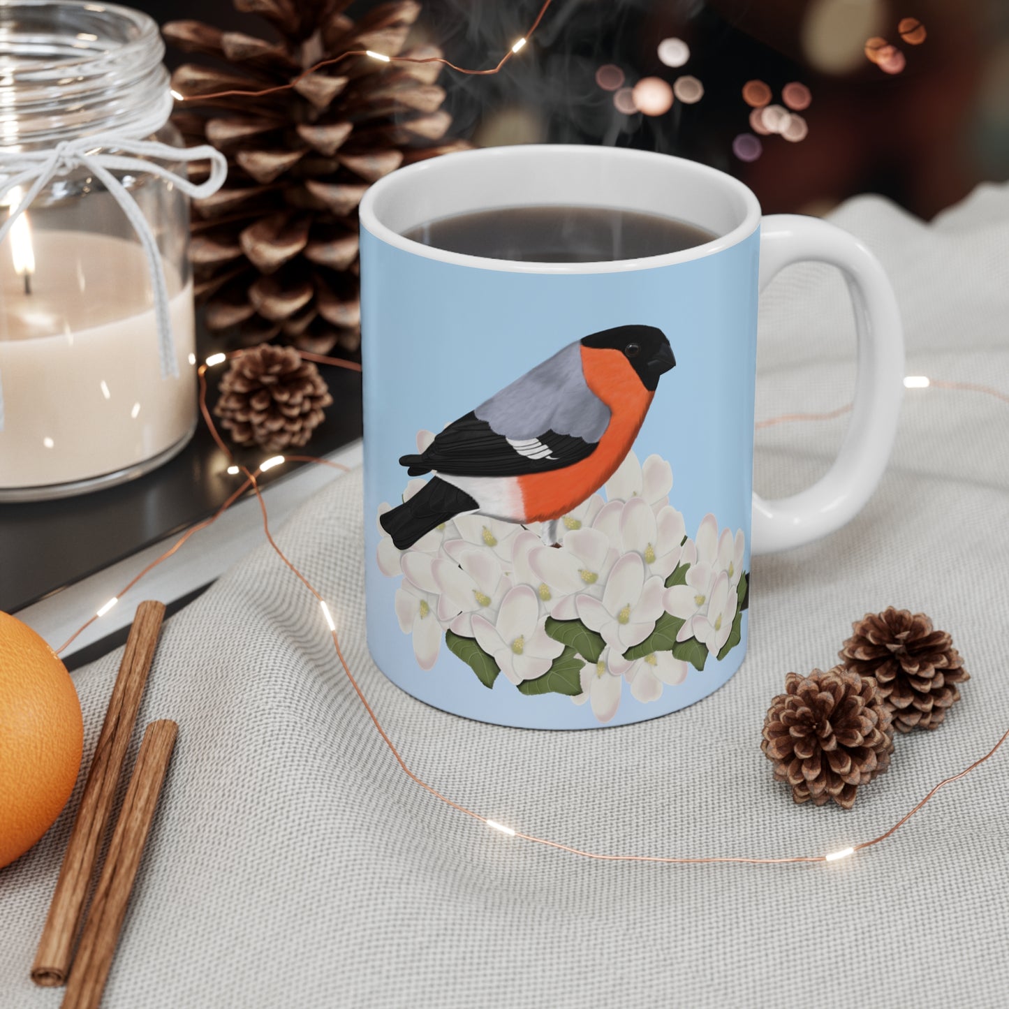 Bullfinch Apple Spring Blossoms Bird Ceramic Mug 11oz - jz.birds