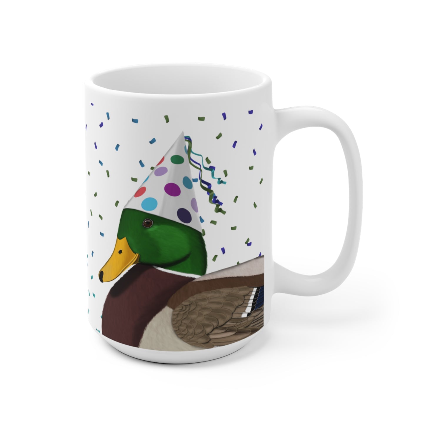 Ente feiert Geburtstag mit Partyhut und Konfetti Vogel Tasse