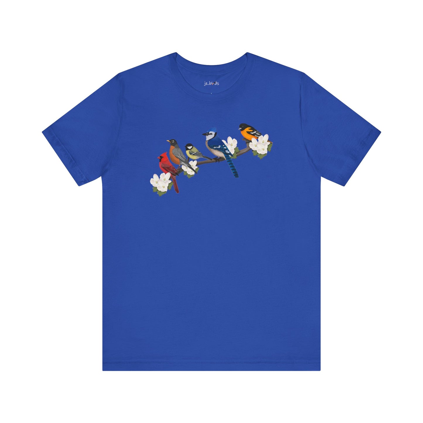 Blue Jay Cardinal Oriole Chickadee Robin on a Branch Garden Birds T-Shirt