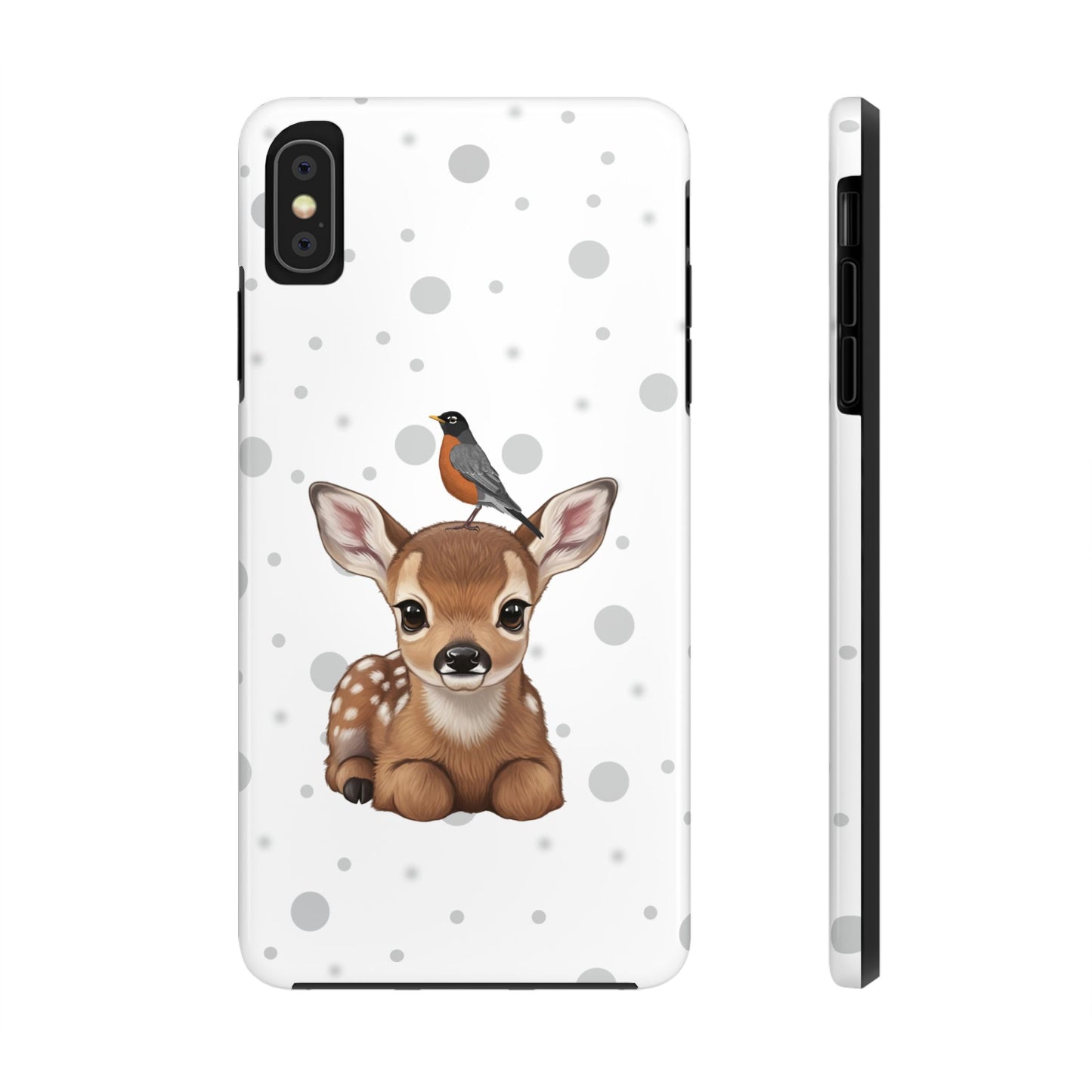 Cute Fawn with American Robin Animal iPhone Case - Dual-Layer PC/TPU Protective Cover for iPhone