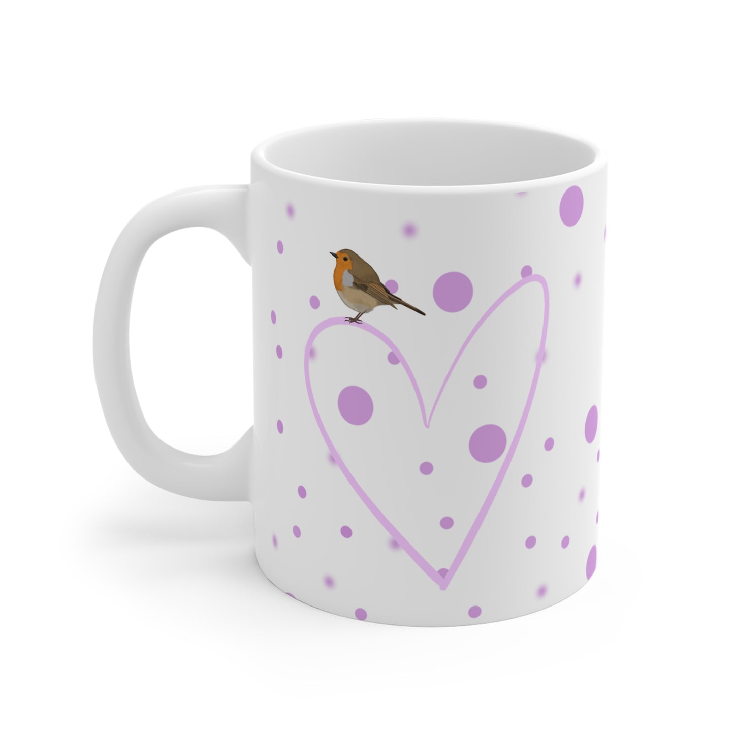 Robin Valentine's Day Bird Mug 11oz Pink Heart