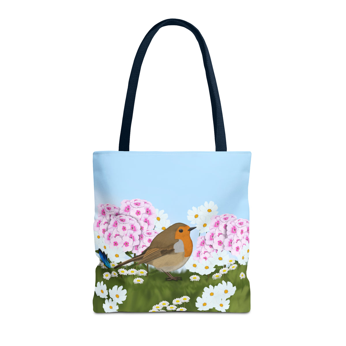 Robin in Summer Flowers Bird Tote Bag 16"x16" - jz.birds