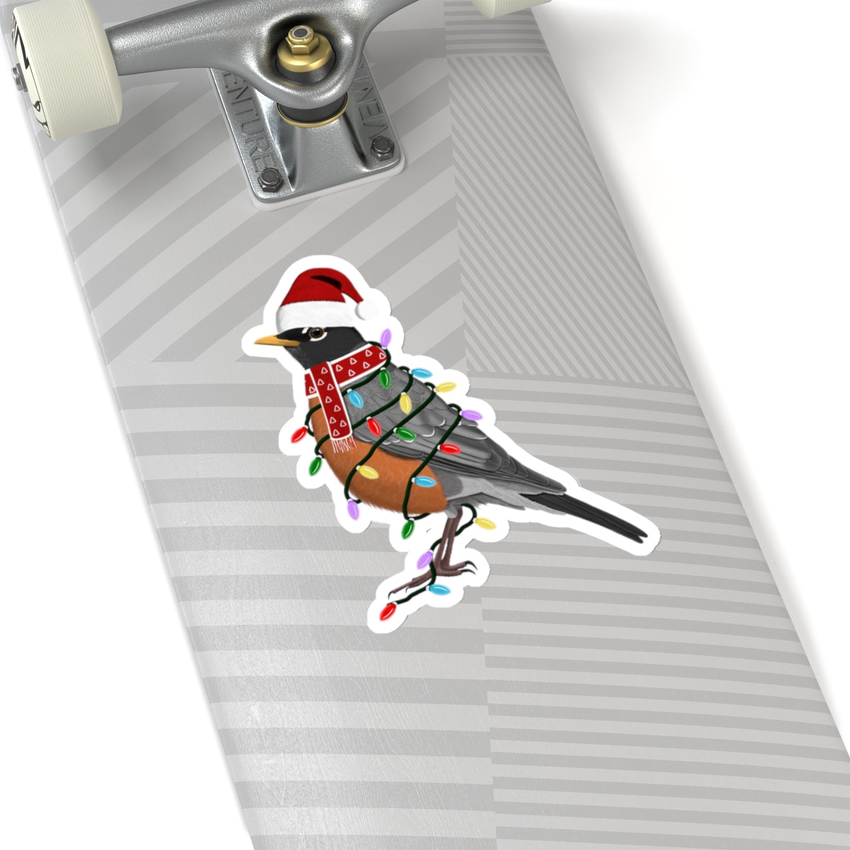 Robin with Fairy Lights Santa Claus Hat and Scarf Christmas Bird Sticker