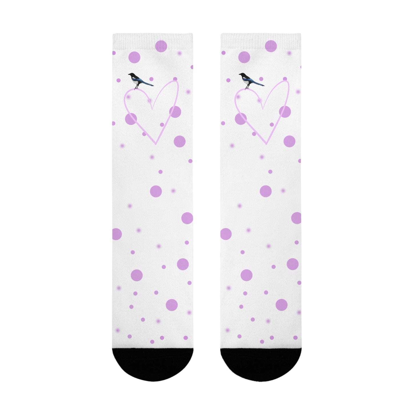 Elster Vogel Socken mit Rosa Herz und Punkten Valentinstag