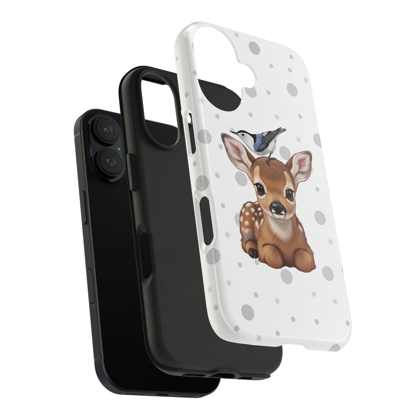 Cute Fawn with a Nuthatch Animal iPhone Case - Dual-Layer PC/TPU Protective Cover for iPhone