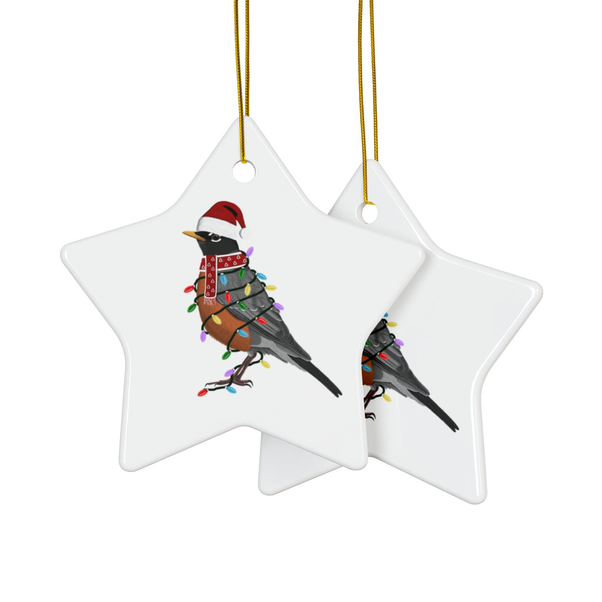 American Robin as Santa Ceramic Bird Christmas Ornament | Durable Double-Sided Bird Lover Decor