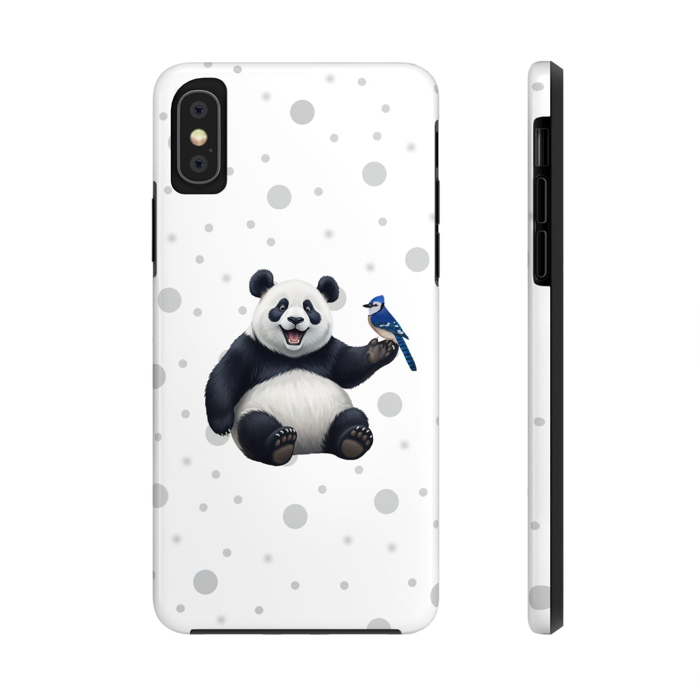 Cute Panda Bear with a Blue Jay Animal iPhone Case - Dual-Layer PC/TPU Protective Cover for iPhone