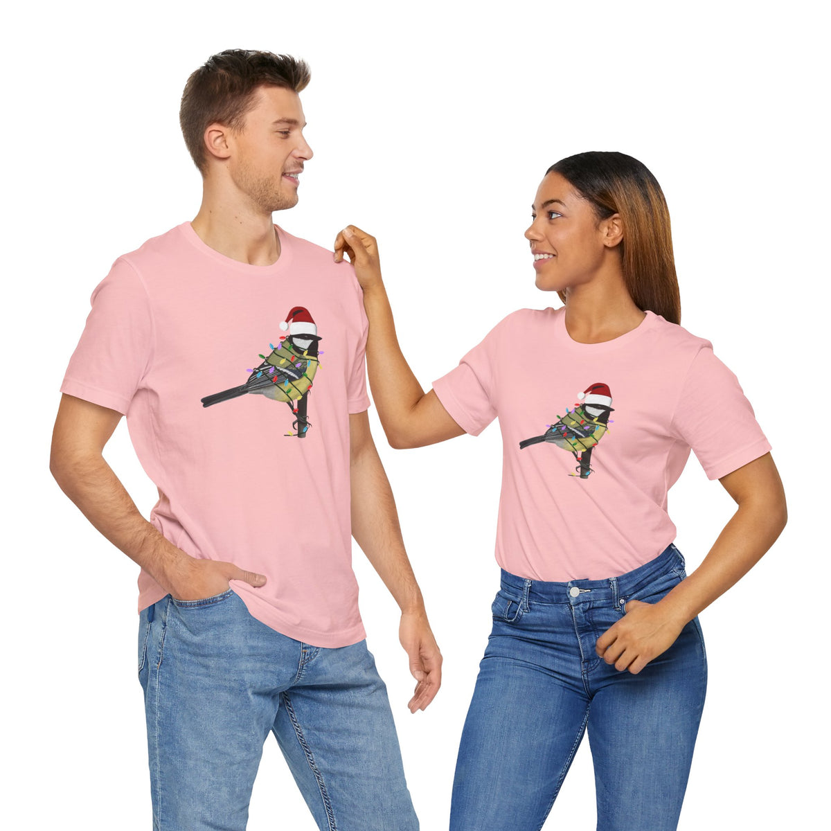 Chickadee with Fairy Lights Christmas Bird T-Shirt