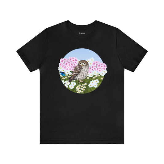 Little Owl and Summer Flowers Bird Tee