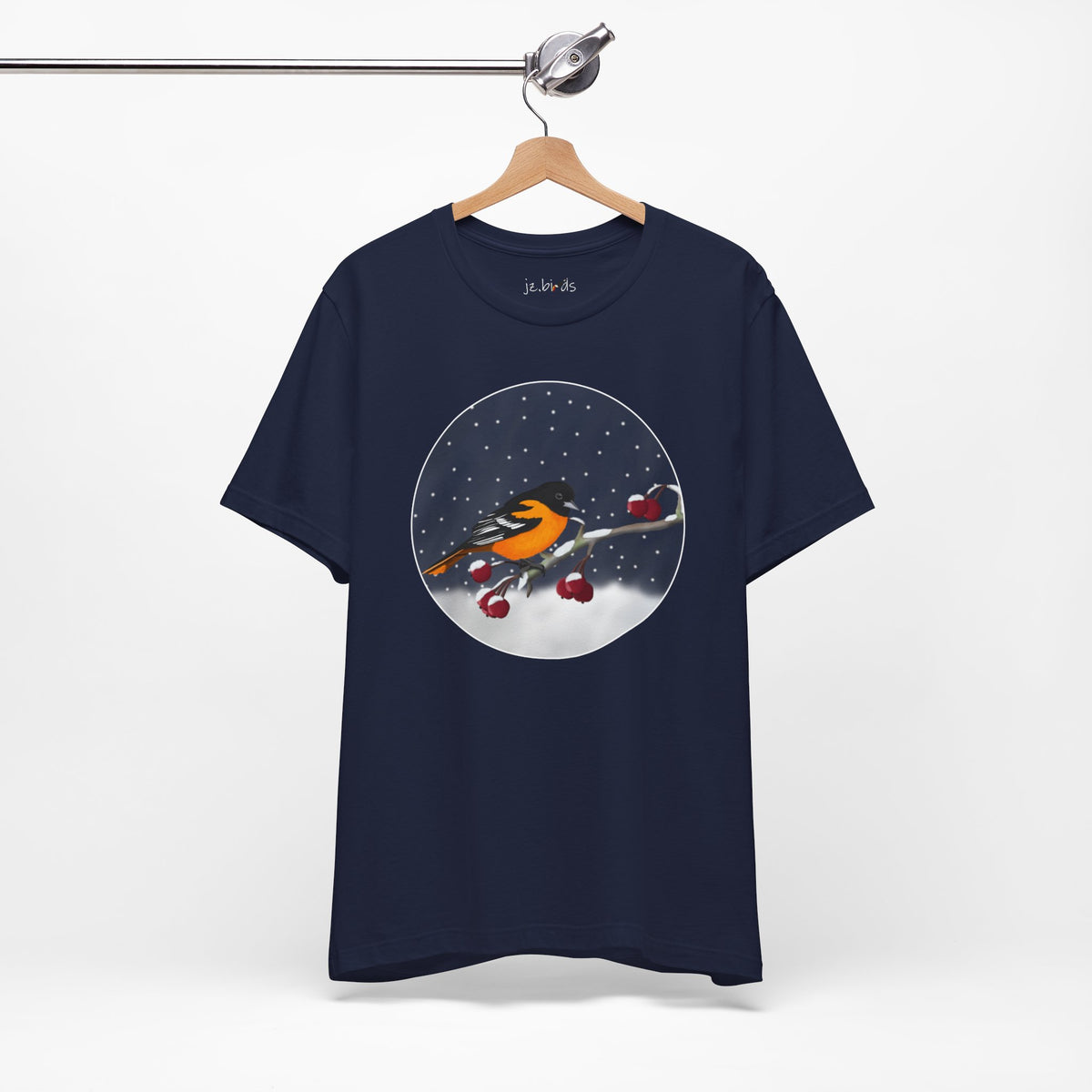 Baltimore Oriole on a Winter Branch Birdwatcher Christmas Bird T-Shirt