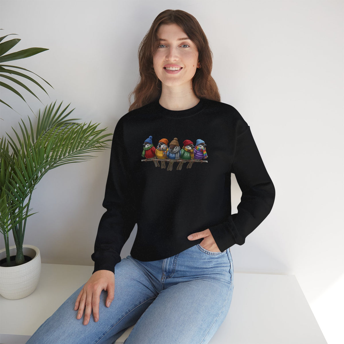 Spatzen in Strick Winter-Sweatshirt | Unisex Vogel Sweater für Vogelfreunde & Vogelbeobachter