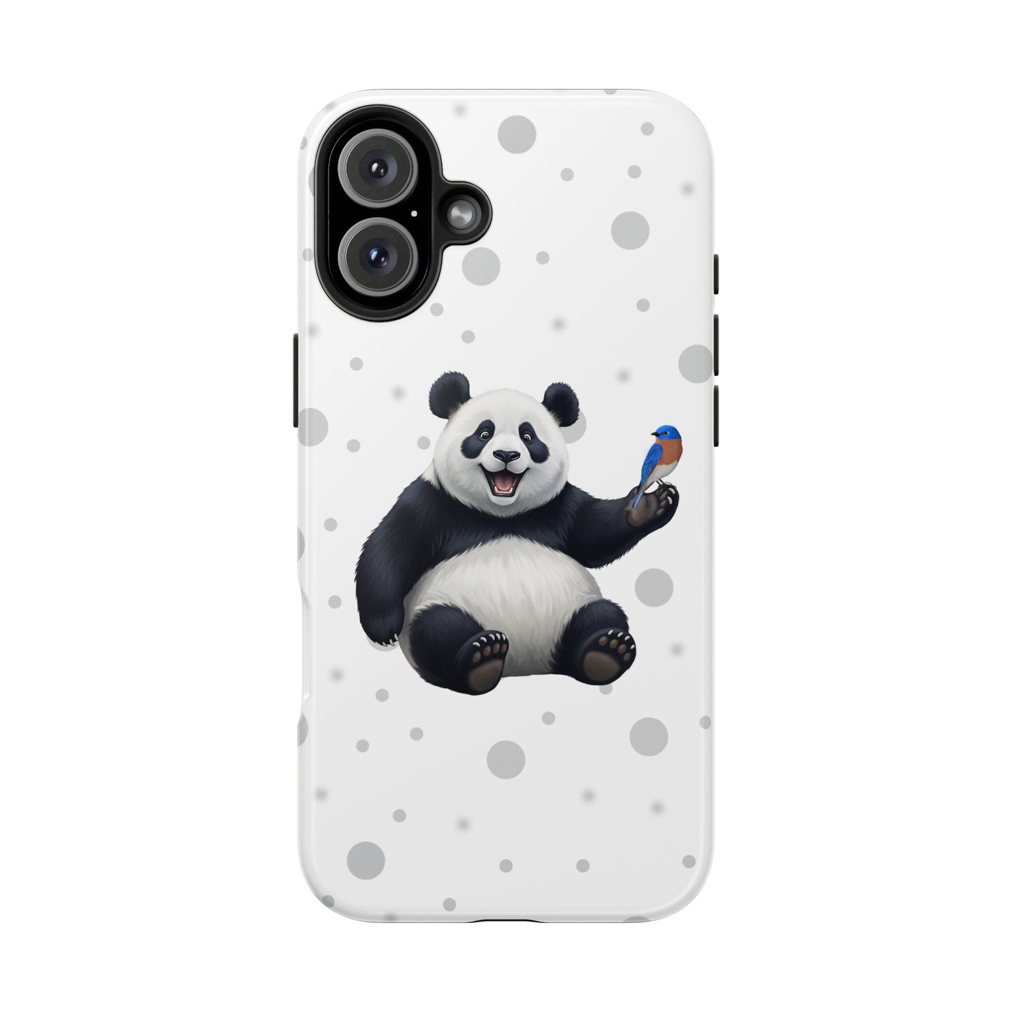 Cute Panda Bear with a Bluebird Animal iPhone Case - Dual-Layer PC/TPU Protective Cover for iPhone