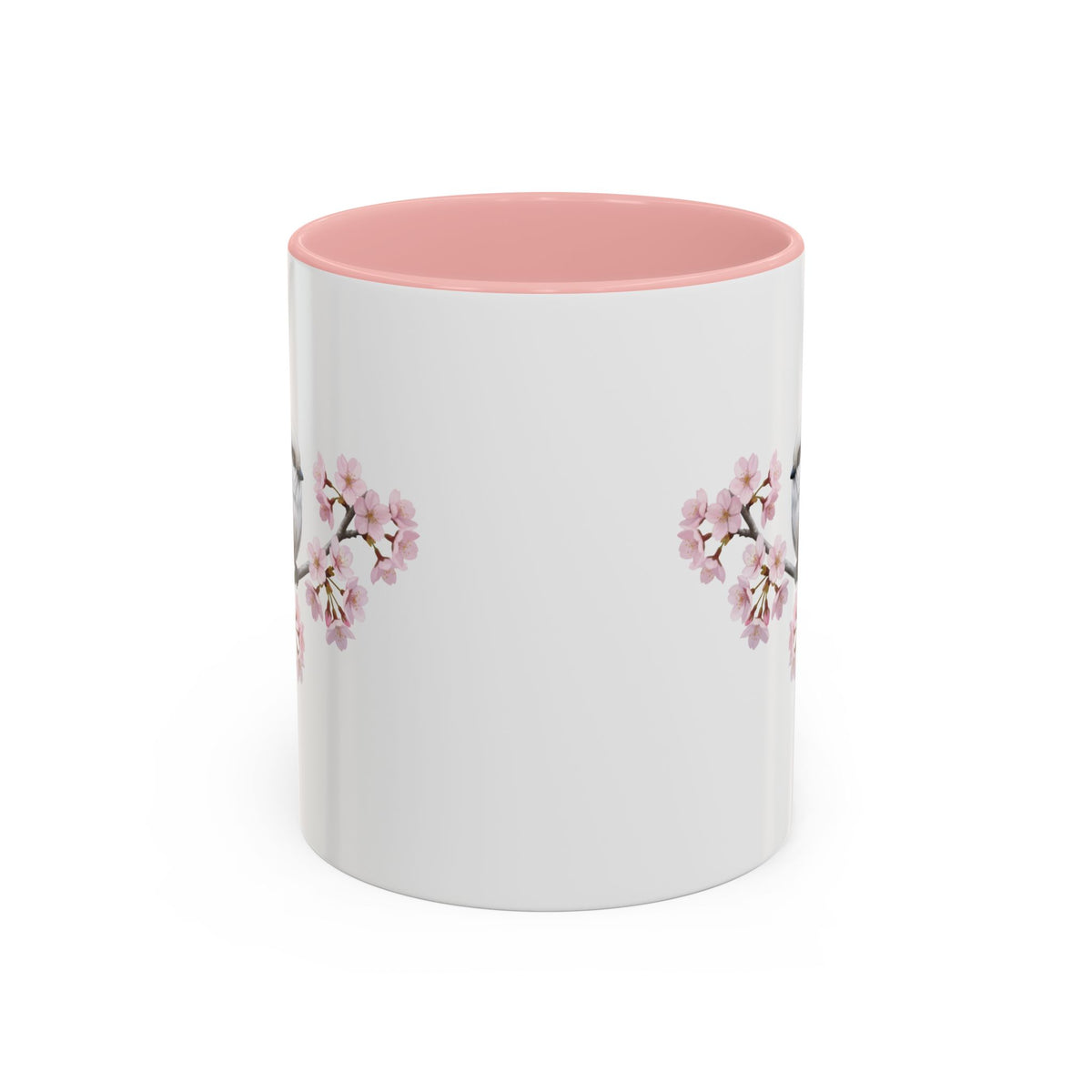 Long Tailed Titmouse Cherry Blossom Mug | Pink Ceramic Coffee Cup for Bird Lovers in