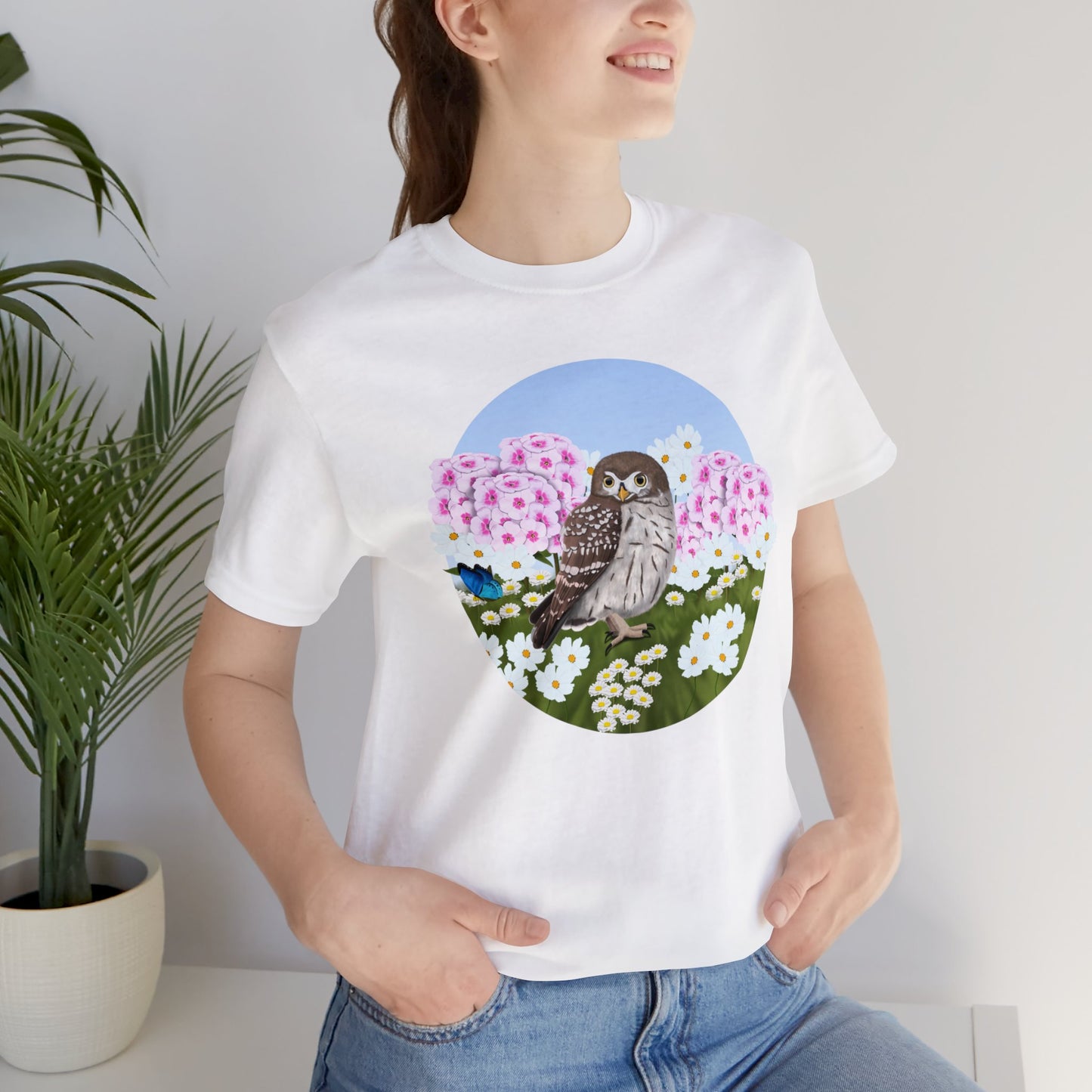 Little Owl and Summer Flowers Bird Tee
