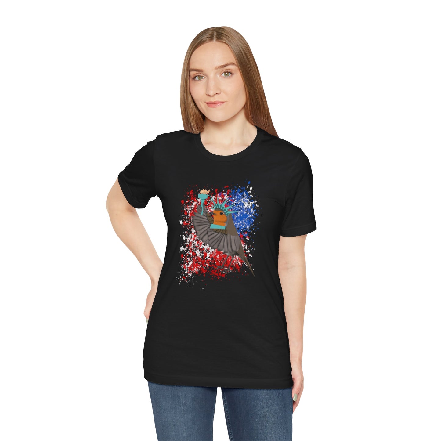 Robin 4th of July Independence Day Statue of Liberty Bird T-Shirt