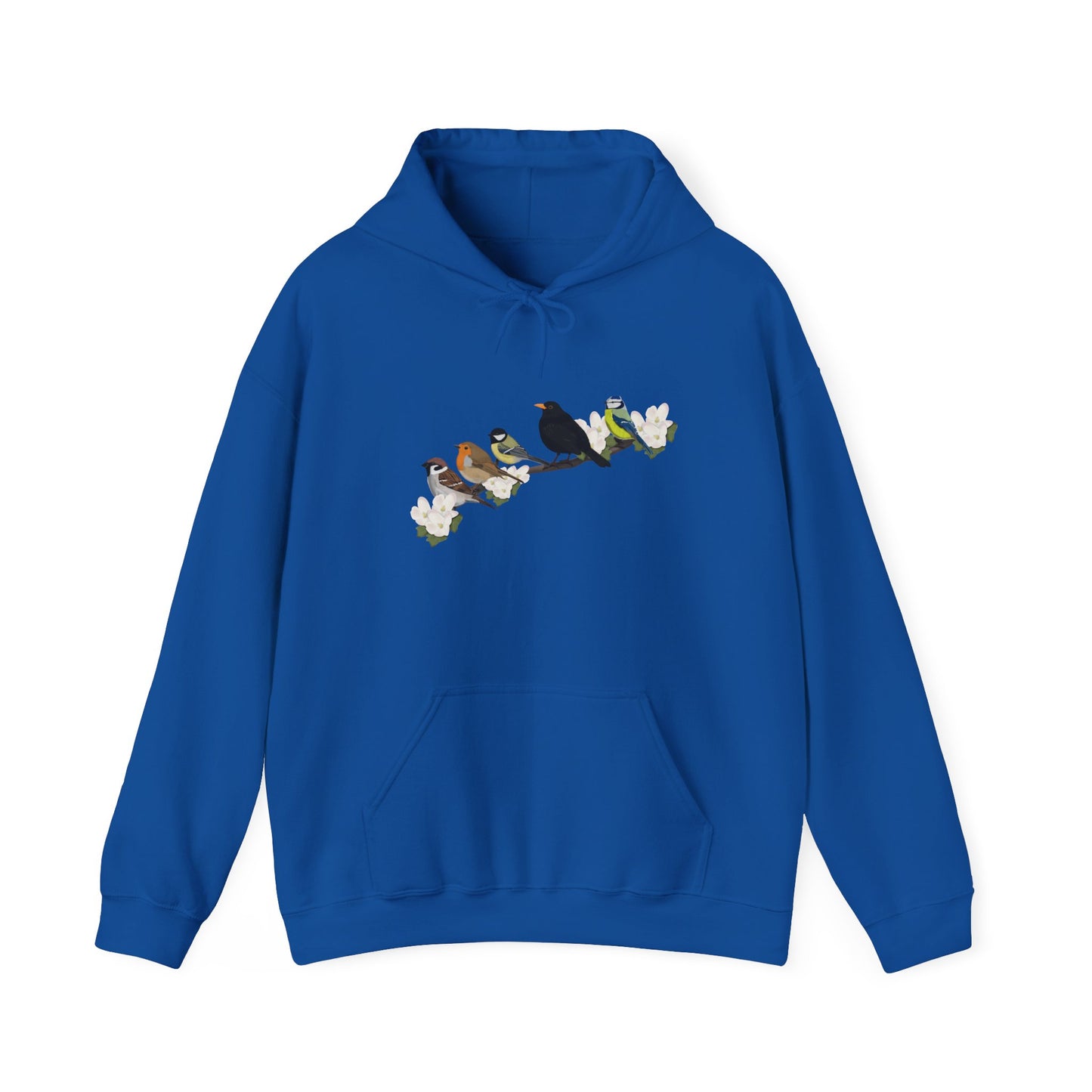 Vögel auf einem Ast Hoodie - Amsel Rotkehlchen Kohlmeise Spatz Kapuzenpullover für Vogelbeobachter & Naturliebhaber