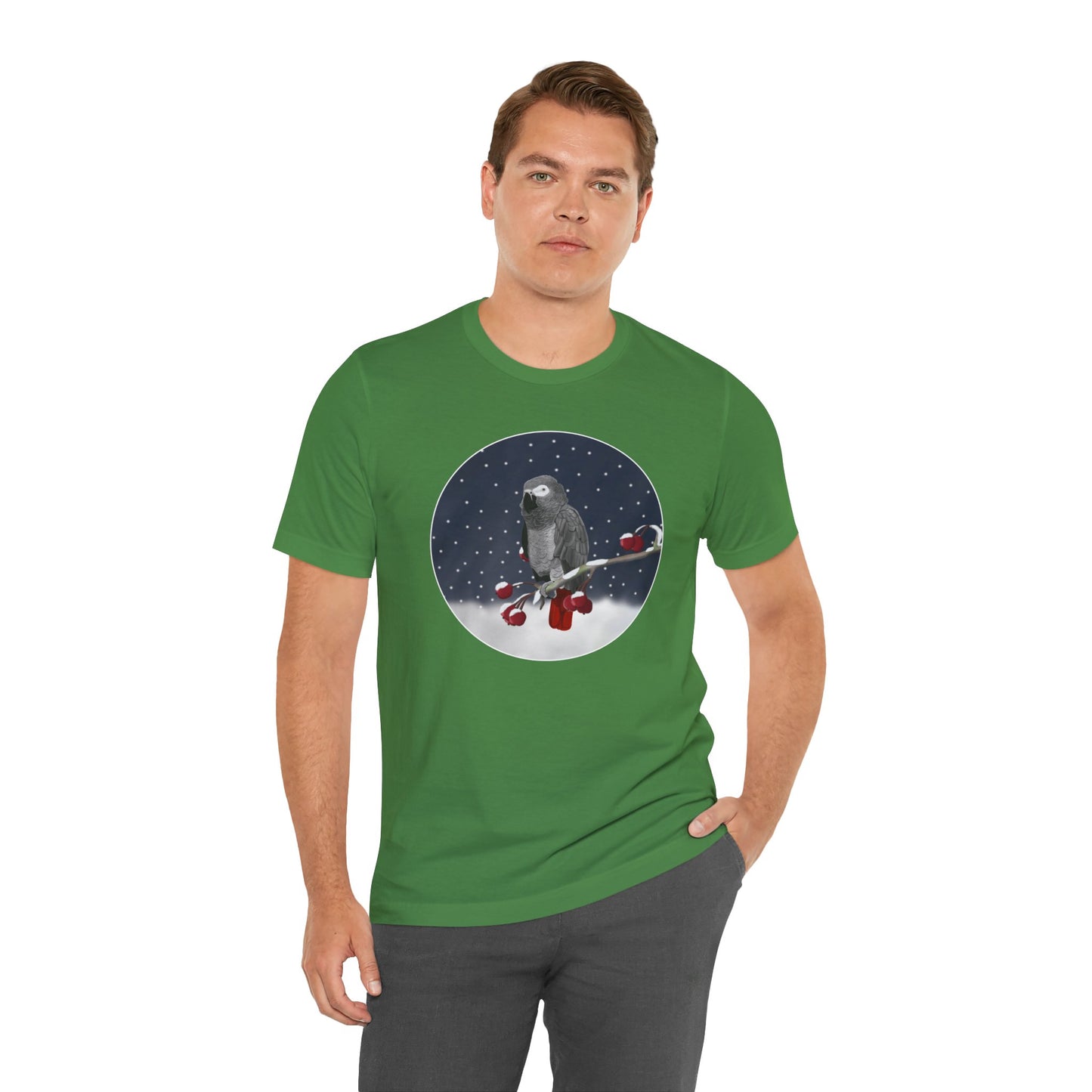 Grey Parrot on a Winter Branch Birdwatcher Christmas Bird T-Shirt