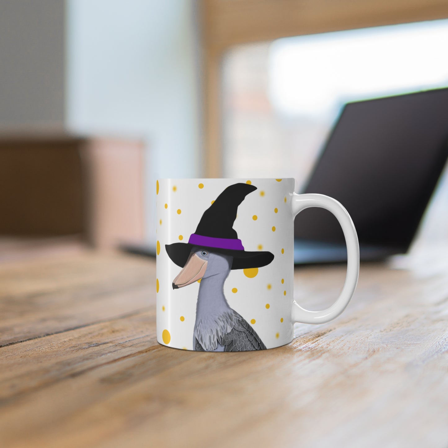 魔女の帽子をかぶったハシビロコウ ハロウィン バードマグ 11オンス