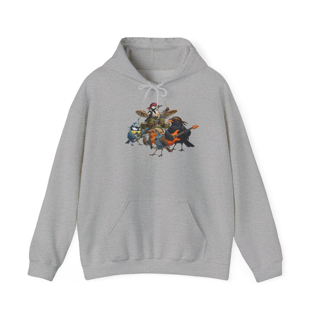 Vogel-Rockband Hoodie – Lustiger Kapuzenpullover mit Amsel, Rotkehlchen & Meise