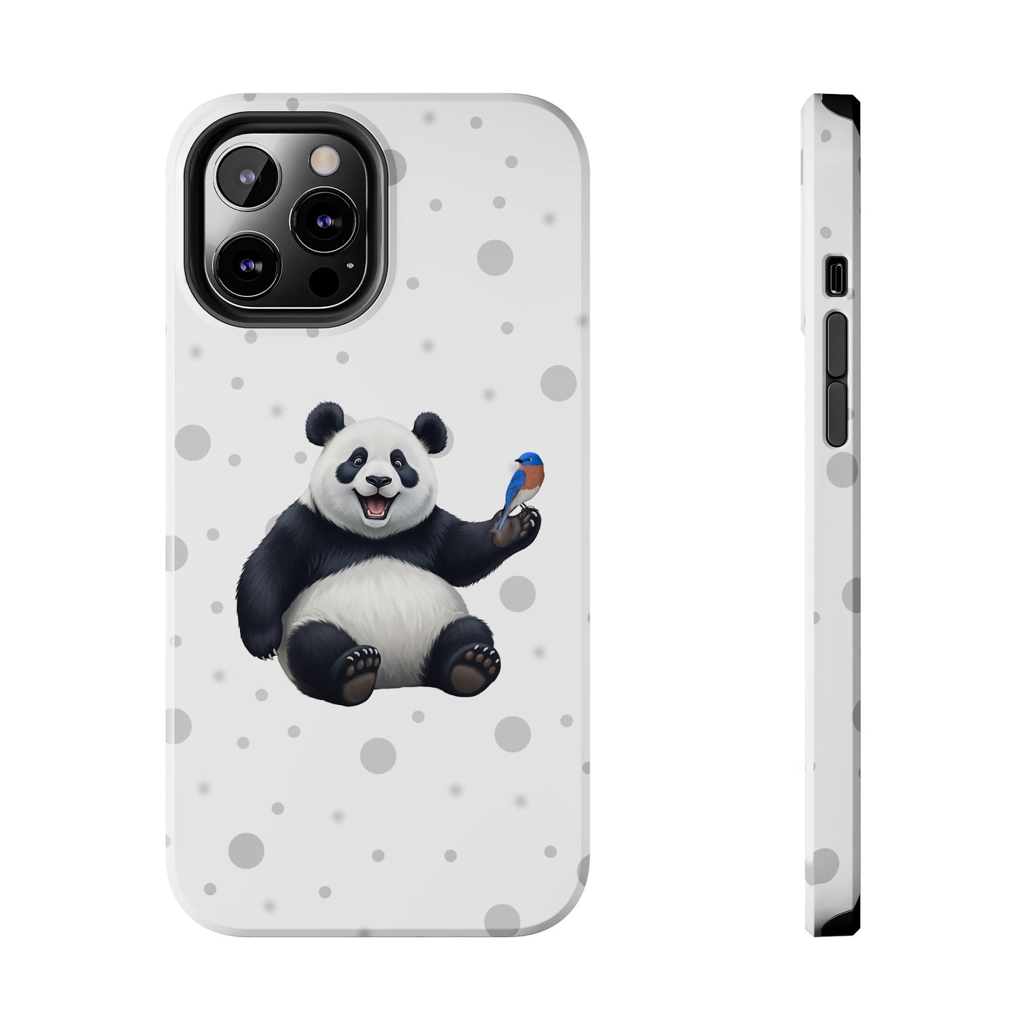 Cute Panda Bear with a Bluebird Animal iPhone Case - Dual-Layer PC/TPU Protective Cover for iPhone