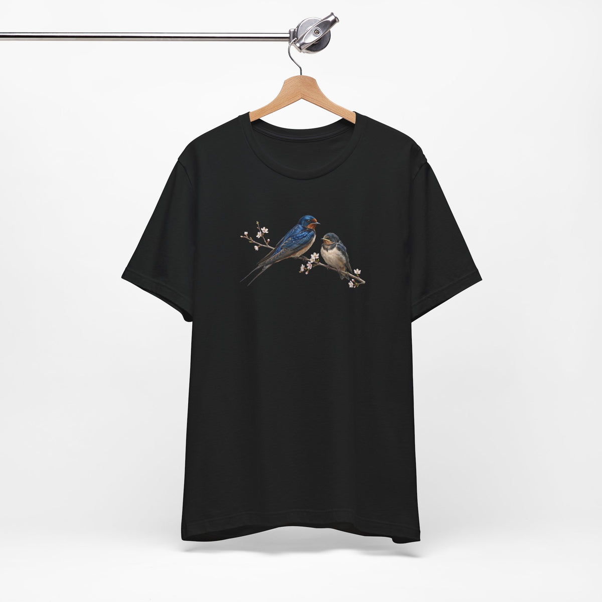 Barn Swallow & Fledgling T-Shirt | Spring Blossoms Unisex Graphic Tee