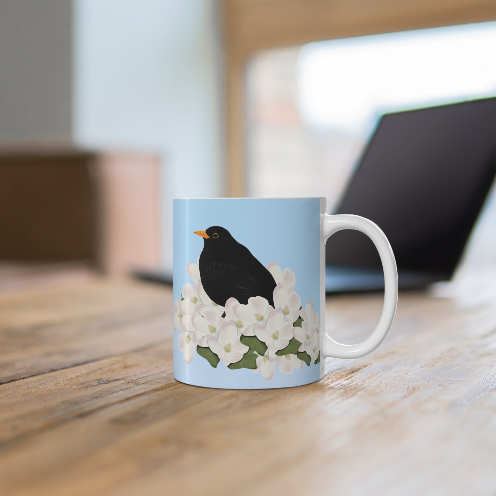 Blackbird Apple Spring Blossoms Bird Ceramic Mug 11oz - jz.birds