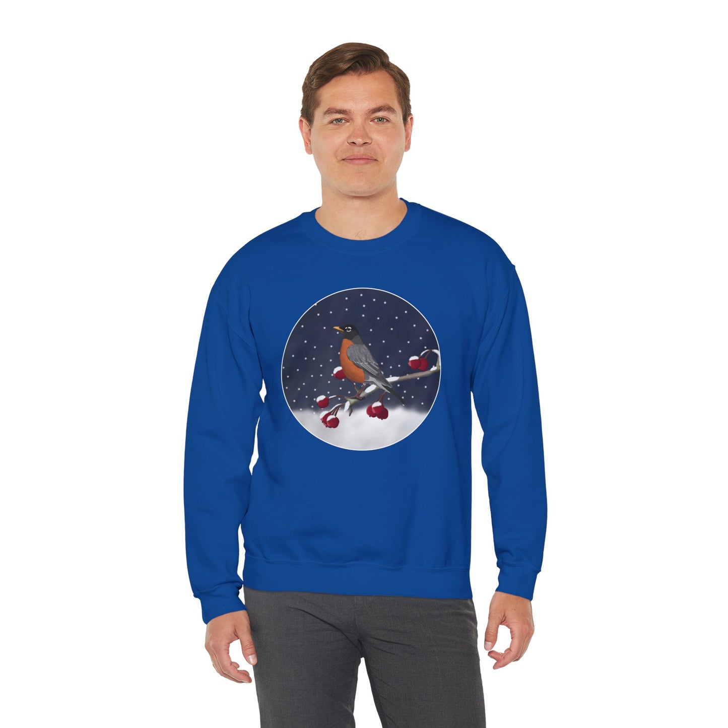 American Robin on a Winter Branch Birdwatcher Christmas Bird Sweatshirt
