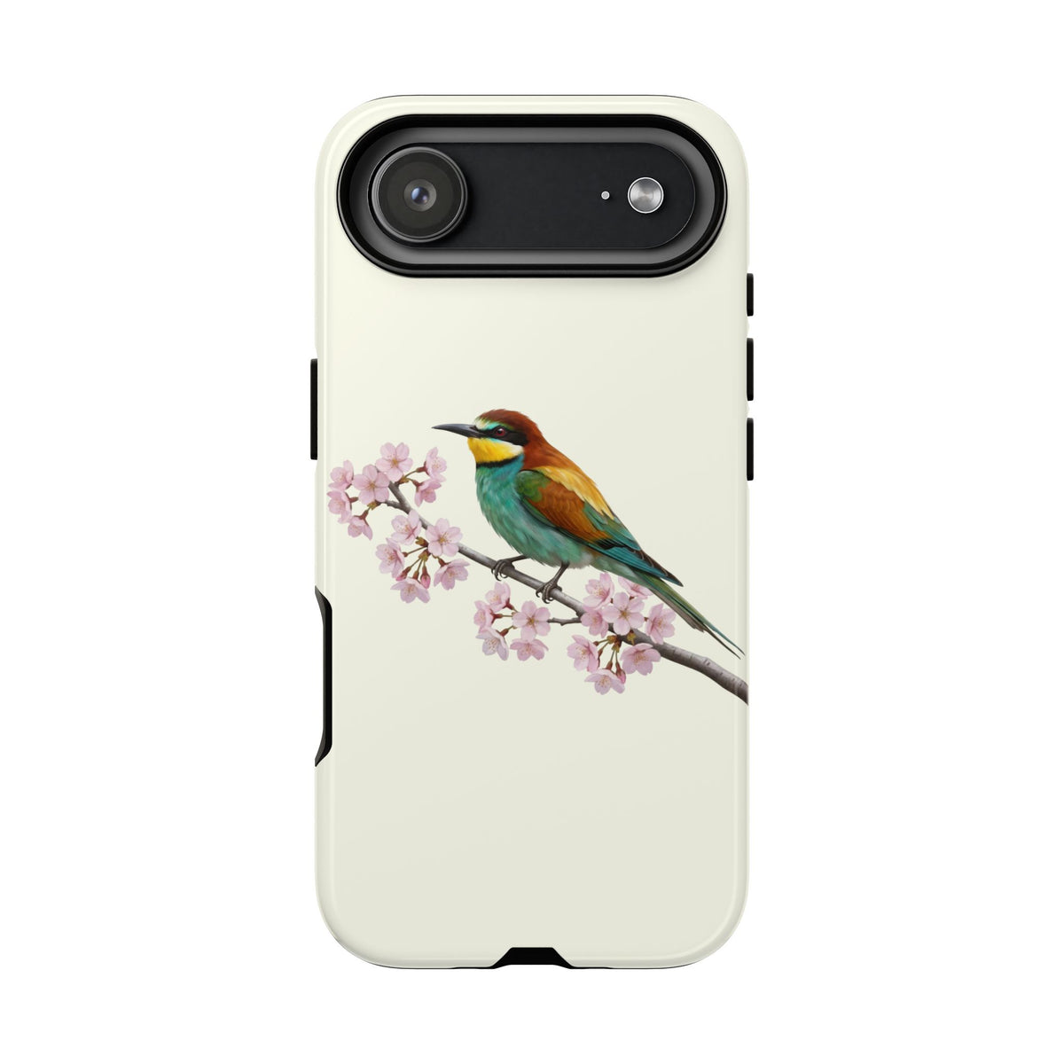 Bienenfresser Handyhülle in Cremeweiß | Florales Kirschblüten Vogel-Motiv für iPhone & Google Pixel