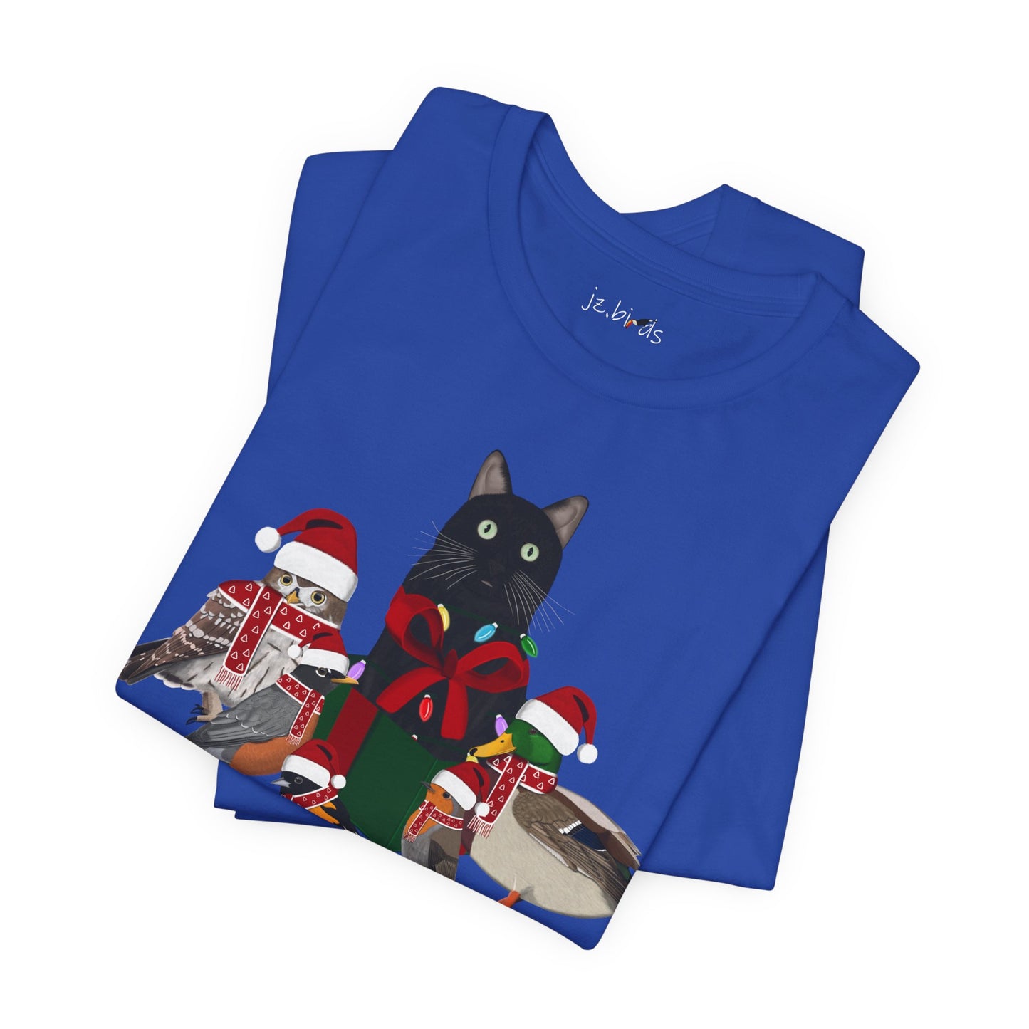 Robin Mallard Oriole Owl with Cat in a Box and Fairy Lights Christmas Bird T-Shirt