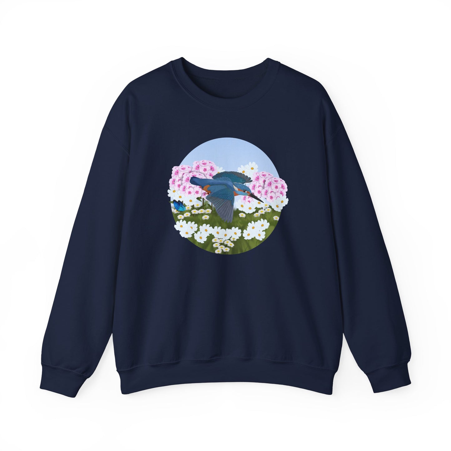 Kingfisher with Summer Flowers Sweatshirt Birding & Bird Watching Bird Lovers