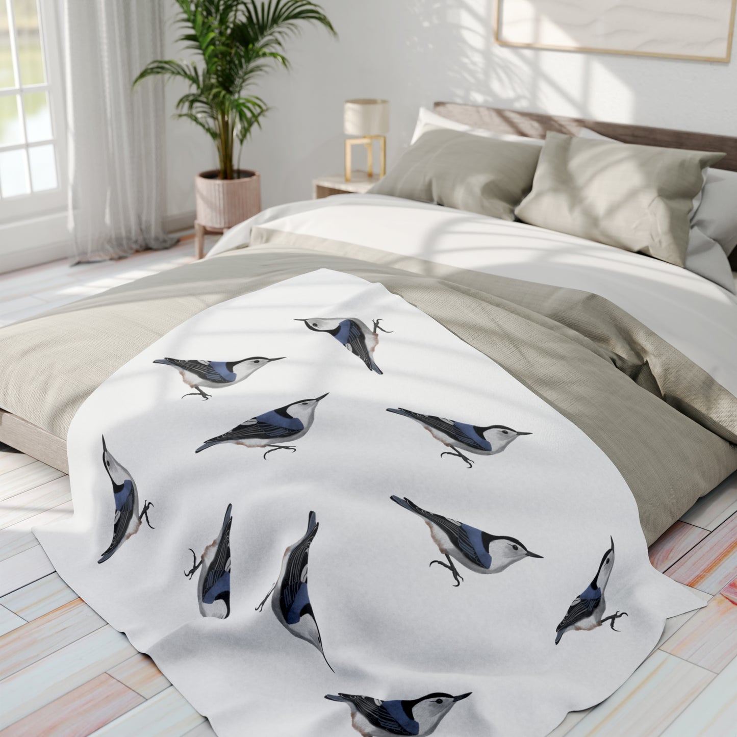 Nuthatch Bird Arctic Fleece Blanket White