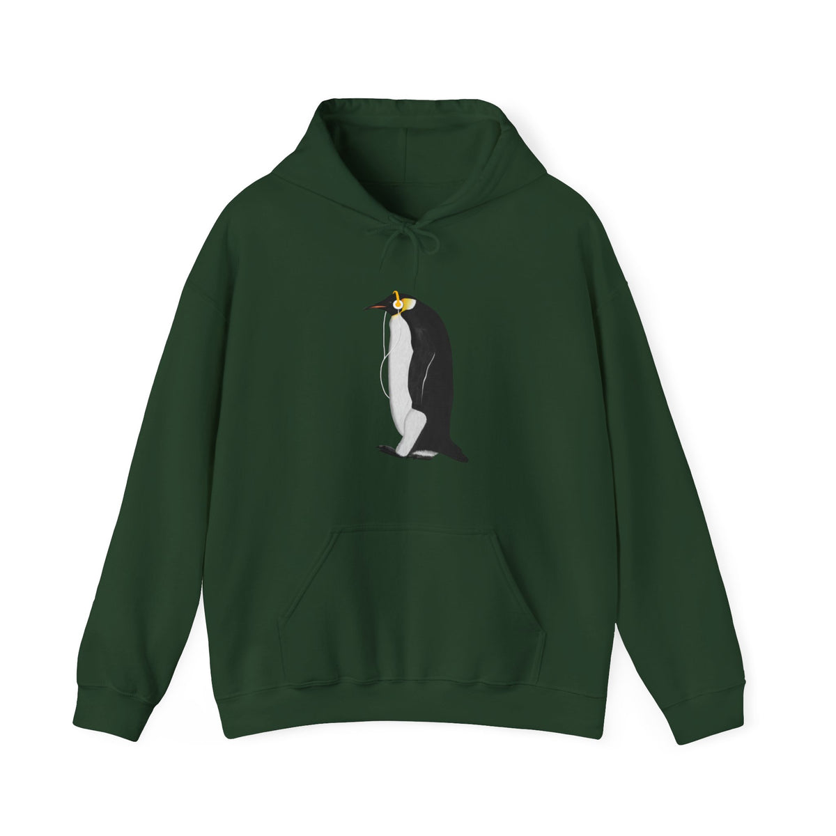 Penguin with Music Headphones Bird Birdwatching Birdlover Hoodie in Black