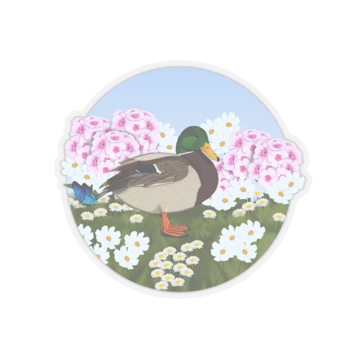 Mallard Summer Flowers Bird Kiss-Cut Sticker - jz.birds