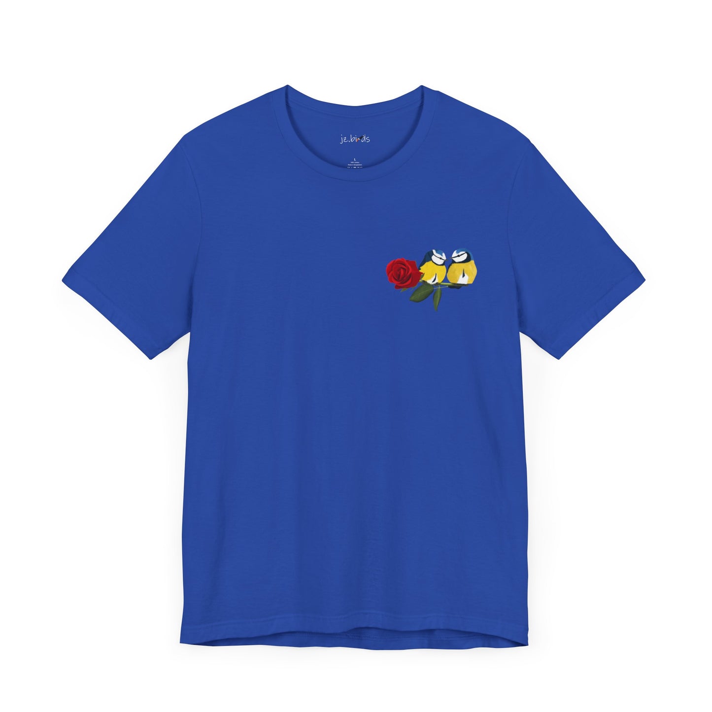 Valentine's Day Blue Titmice on Rose Unisex Tee
