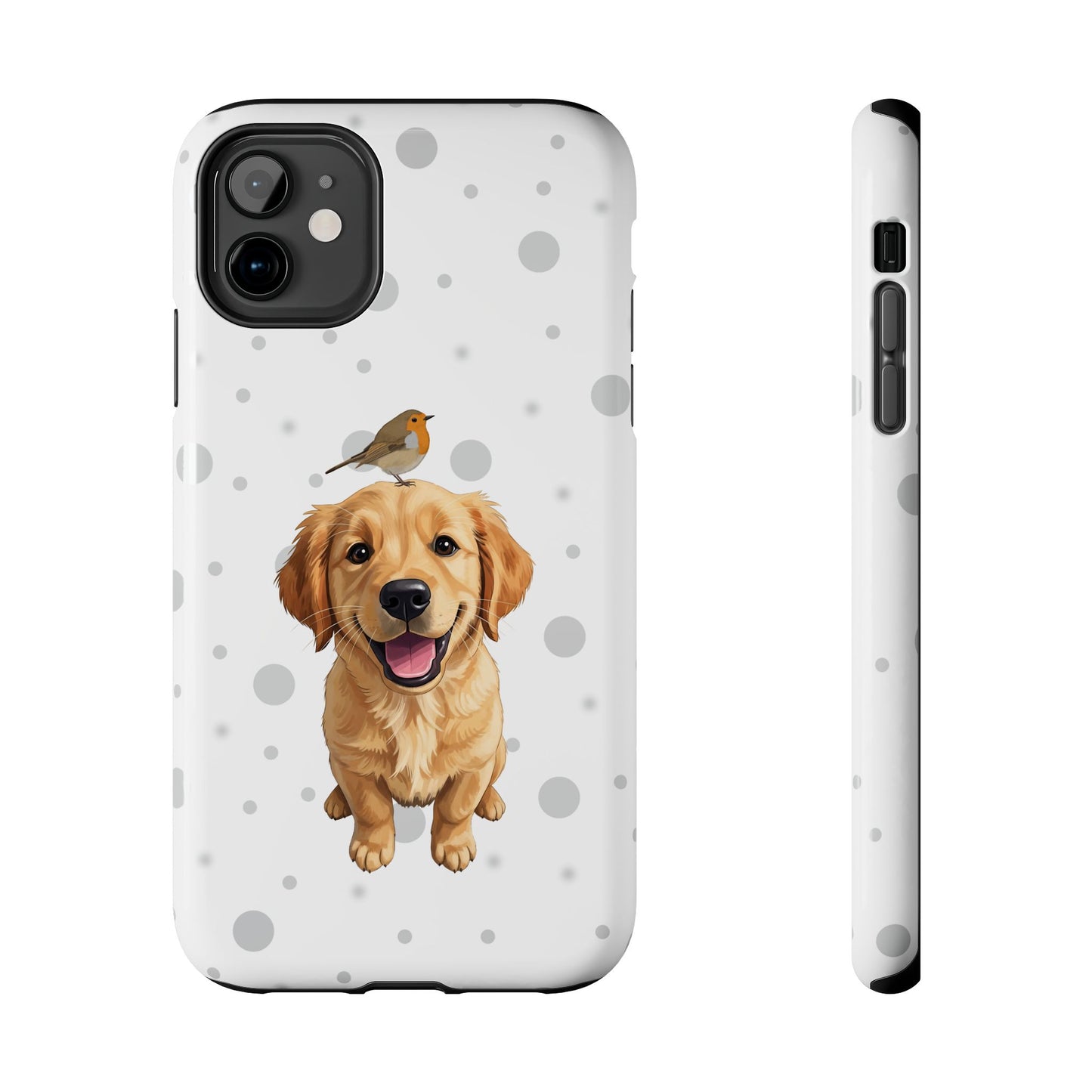 Cute Golden Retriever with European Robin Animal iPhone Case - Dual-Layer PC/TPU Protective Cover for iPhone