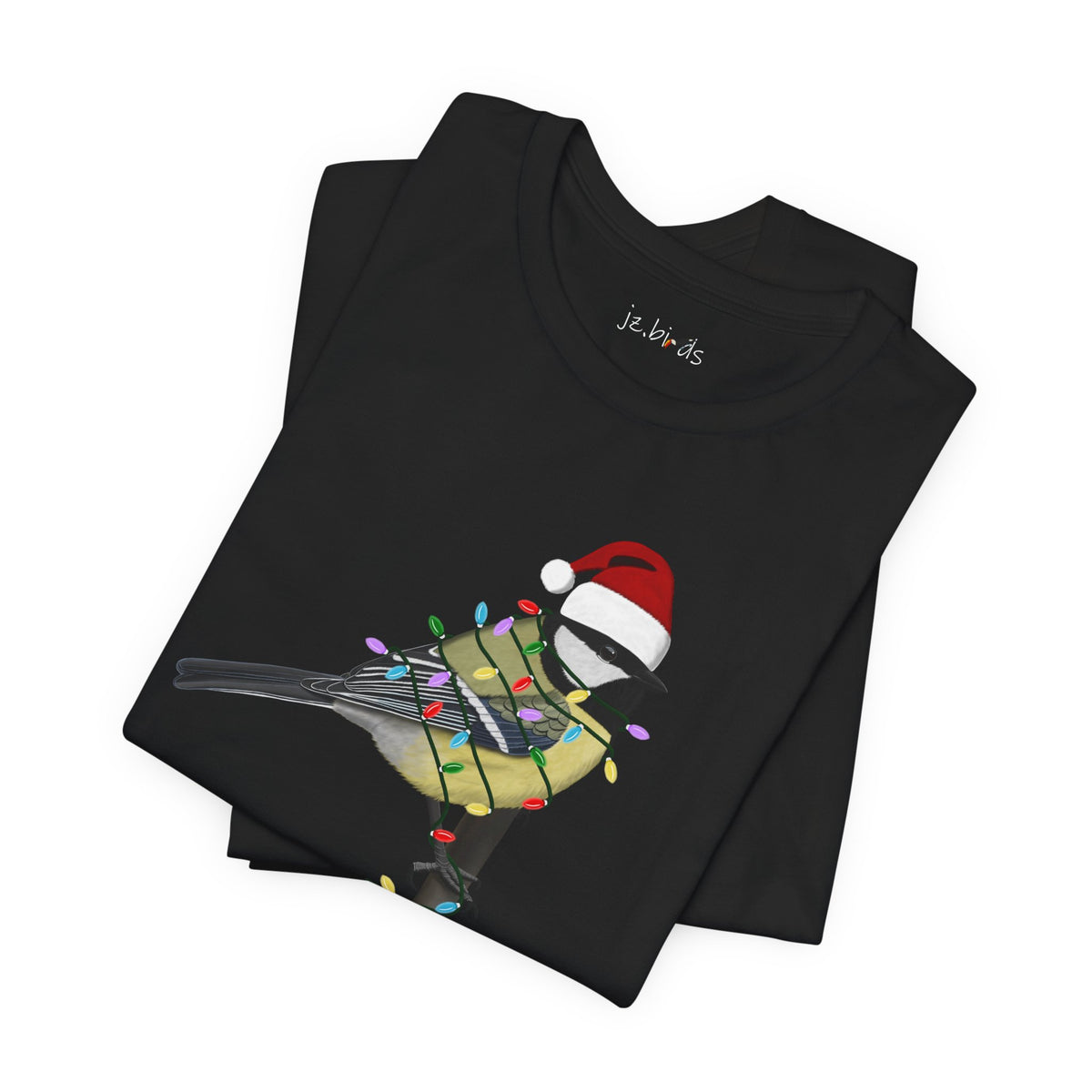 Chickadee with Fairy Lights Christmas Bird T-Shirt