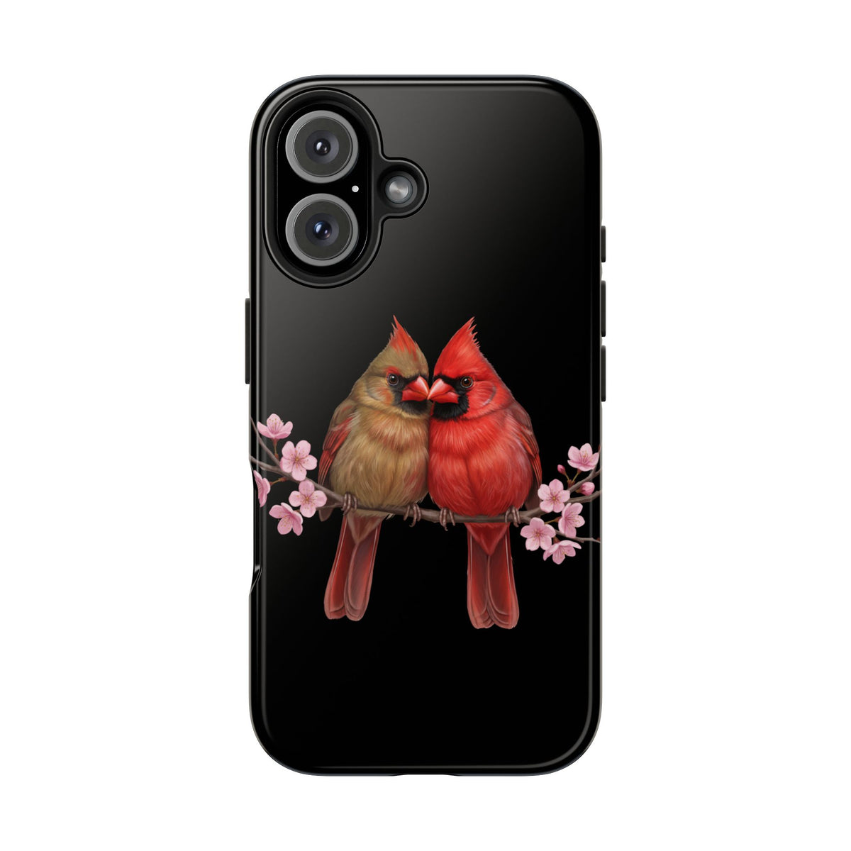 Northern Cardinal with Cherry Blossoms iPhone Case – Premium Tough Phone Cover Black