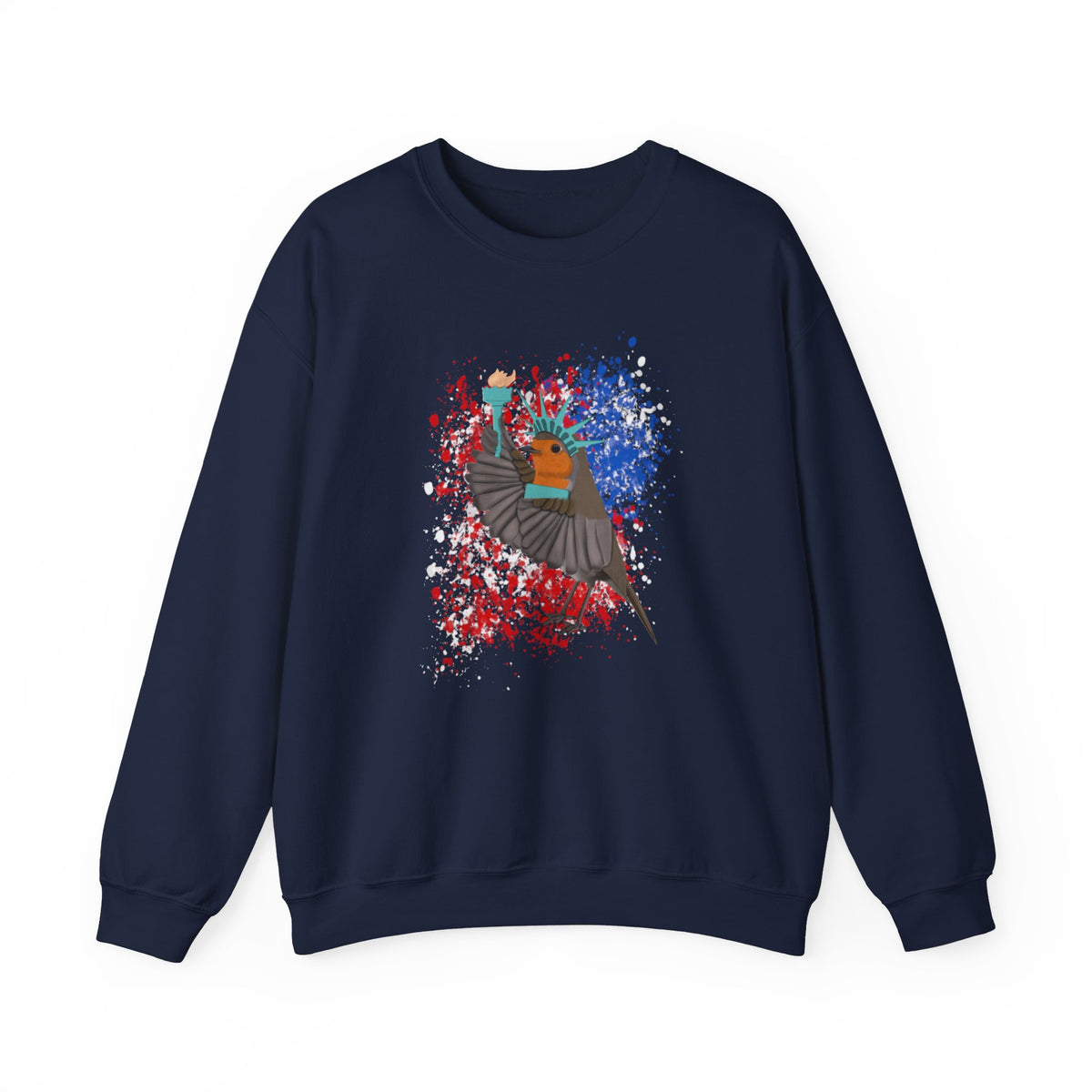 Robin 4th of July Independence Day Statue Liberty Bird Watcher Biologist Crewneck Sweatshirt – Crew neck,
