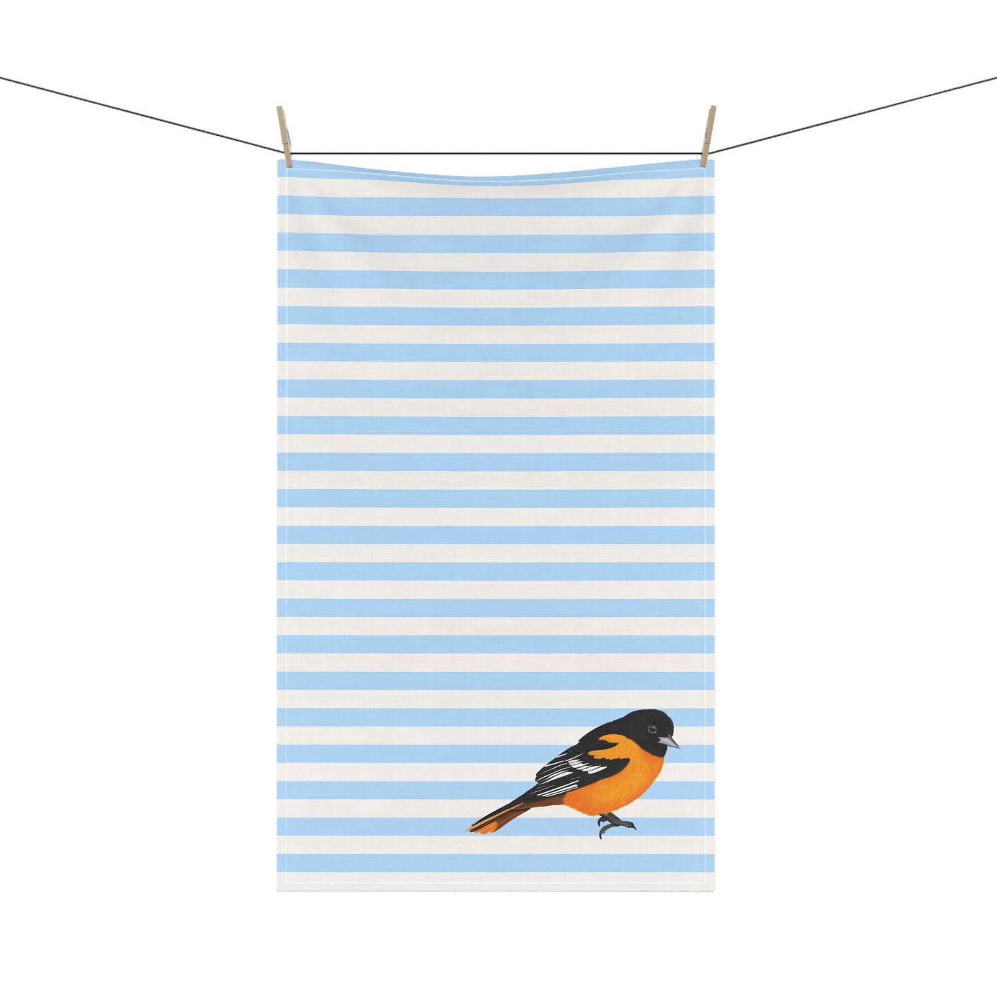 Baltimore Oriole Bird Art Kitchen Towel Blue White 18" × 30"