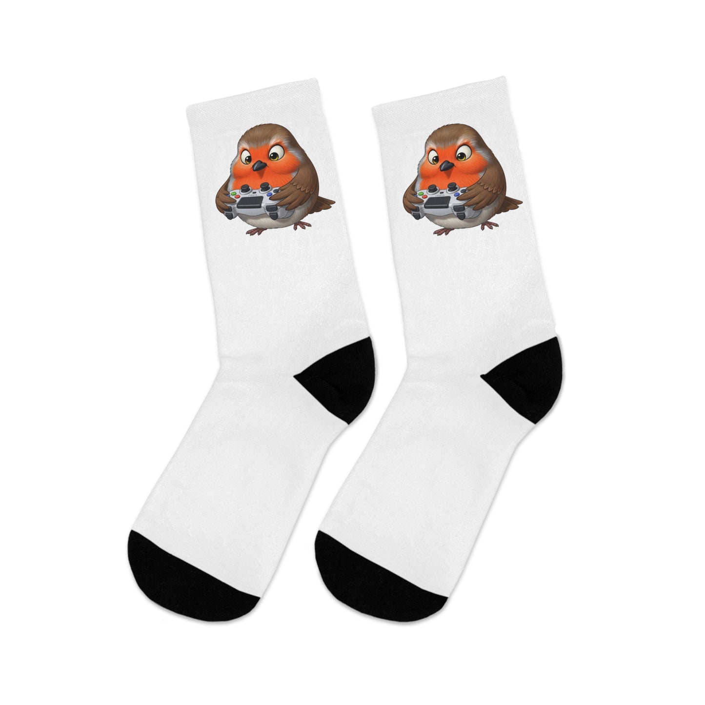 Robin with Gaming Controller Video Games Bird Socks White One Size