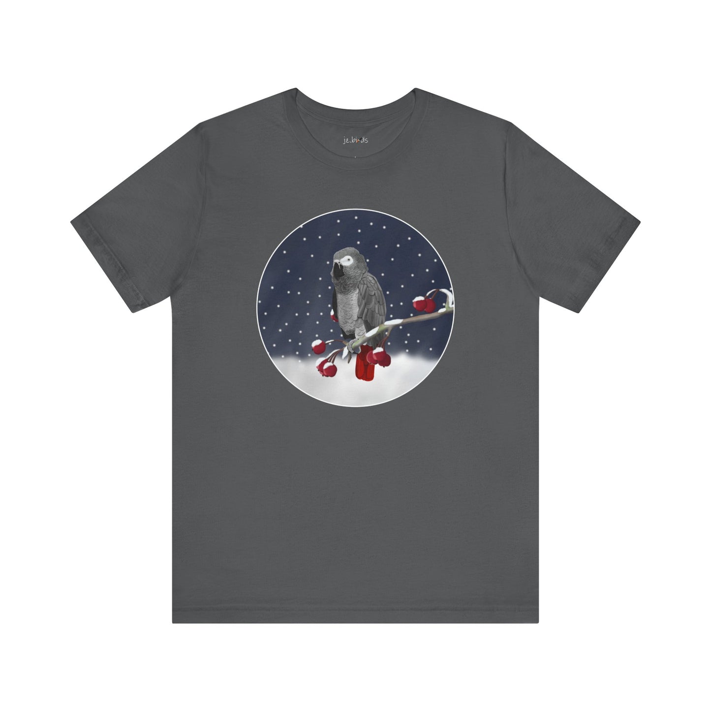 Grey Parrot on a Winter Branch Birdwatcher Christmas Bird T-Shirt