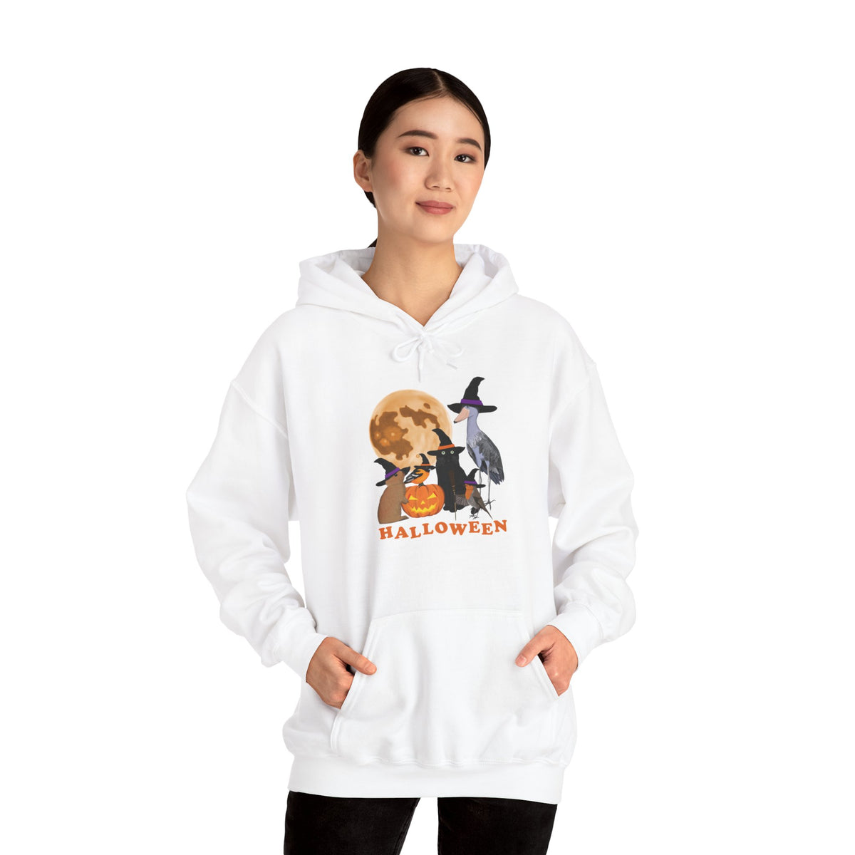 Baltimore Oriole Robin Shoebill with Cat and Bunny Halloween Bird Hoodie