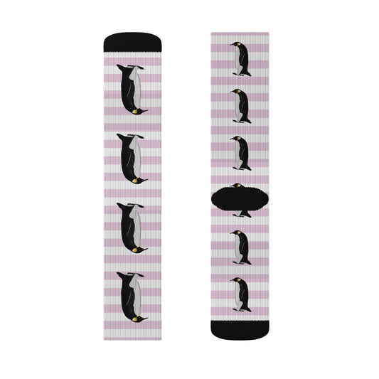 Penguin Bird Pink White Striped Socks