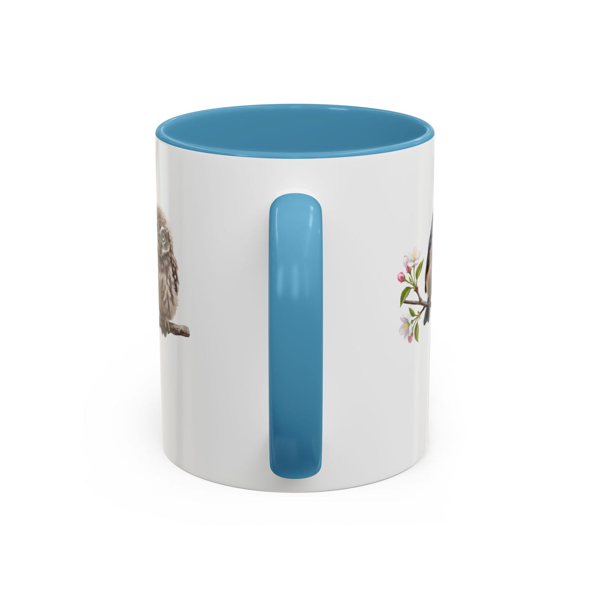 Blue Jay Cardinal Bluebird Little Owl Fledglings Two-Tone Mug | Spring Bird Lover Gift